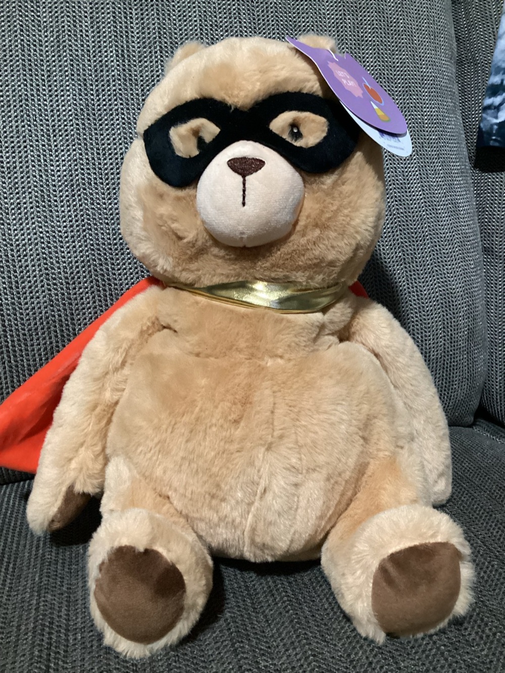 Gigglescape Super Hero Teddy Bear Plush Tan 12” Stuffed Animal